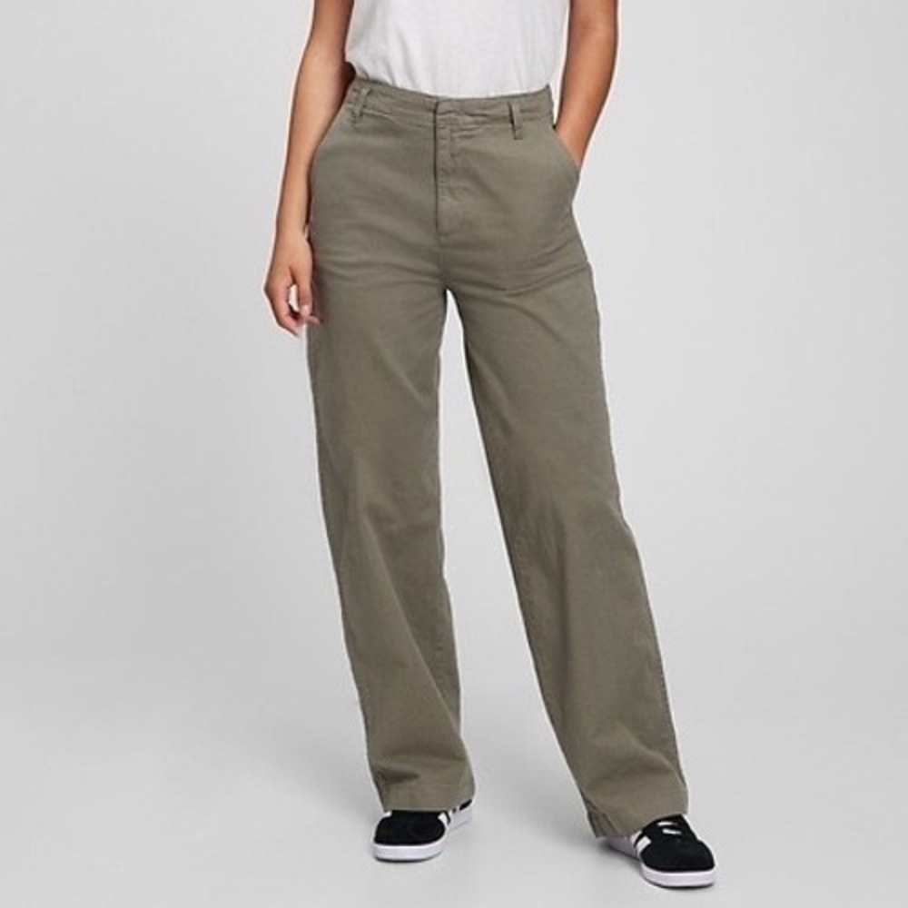 GAP Women 14 Loose Khaki Cotton Pants Mesculen Green Wide Leg Casual Office - Picture 1 of 9